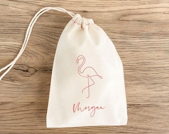 Sac cadeau personnalisé Flamant rose - Cordon de serrage en mousseline pour les fêtes