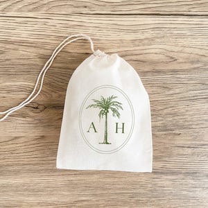 Sac cadeau palmier : cordon de serrage en mousseline pour les mariages à destination