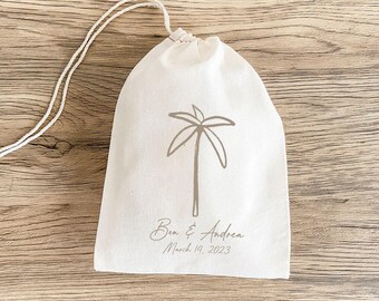 Personalized Favor Bag: Tropical Palm Tree Design - Muslin Cotton