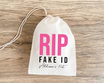 RIP Fake ID Party Favor Bag - Muslin Drawstring for 21st Birthday