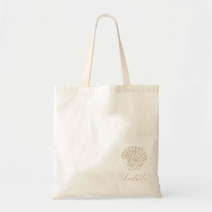 Sac fourre-tout personnalisé en coquillages côtiers • Cadeau pour demoiselle d'honneur célibataire de plage