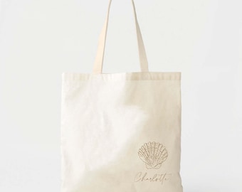 Personalized Coastal Shell Tote Bag • Beach Bachelorette Bridesmaid Gift