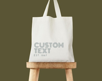 Bolsa de lona retro con texto personalizado (pequeña 9x11 y grande 16x15)