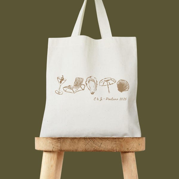 Wedding Welcome Tote: Coastal Doodle Design - Cotton Canvas Bag