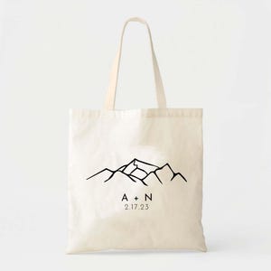 Mountain Cotton Tote Bag, Ski Weekend Favor (9x11 or 16x15 inches)