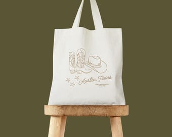 Bachelorette Tote Bag: Cowboy Boot Hat Design - Cotton Canvas