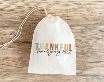 Friendsgiving Muslin Favor Bag, Thankful Design (3 Sizes Available)