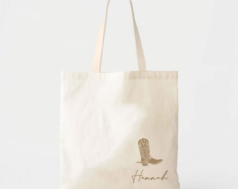 Cowgirl Boot Tote Bag • Personalized Western Bachelorette Gift (Custom Name)