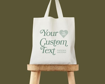 Bolsa de mano personalizada con texto de corazón • Bolsa de lona con letras retro
