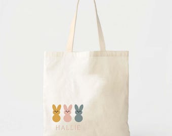 Kids Easter Tote: Bunny Canvas Bag (Custom Name, Two Sizes)