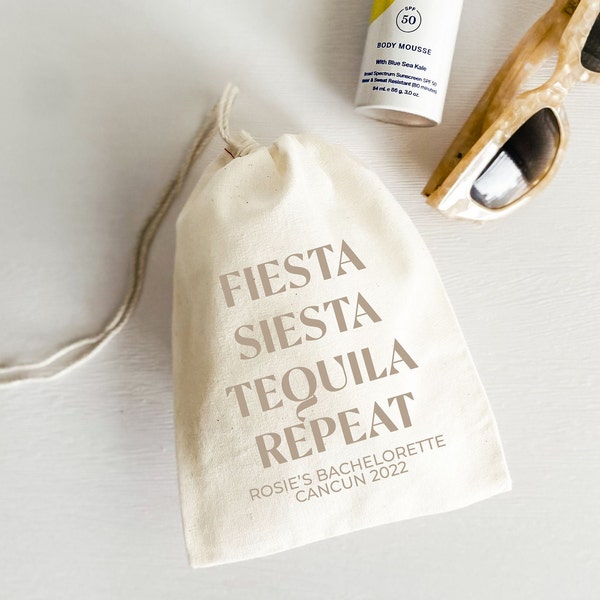 Fiesta Siesta Tequila Repeat - Bachelorette Party - Hangover Kit Bags - Hangover Recovery Kit  - Custom Gift - Mexico Survival Kit - Cabo