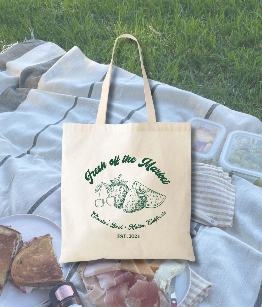 Farmers Market Tote Bag: Retro Hand Drawn Style - Cotton Canvas - Etsy