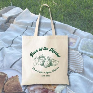Farmers Market Tote Bag: Retro Hand Drawn Style - Cotton Canvas