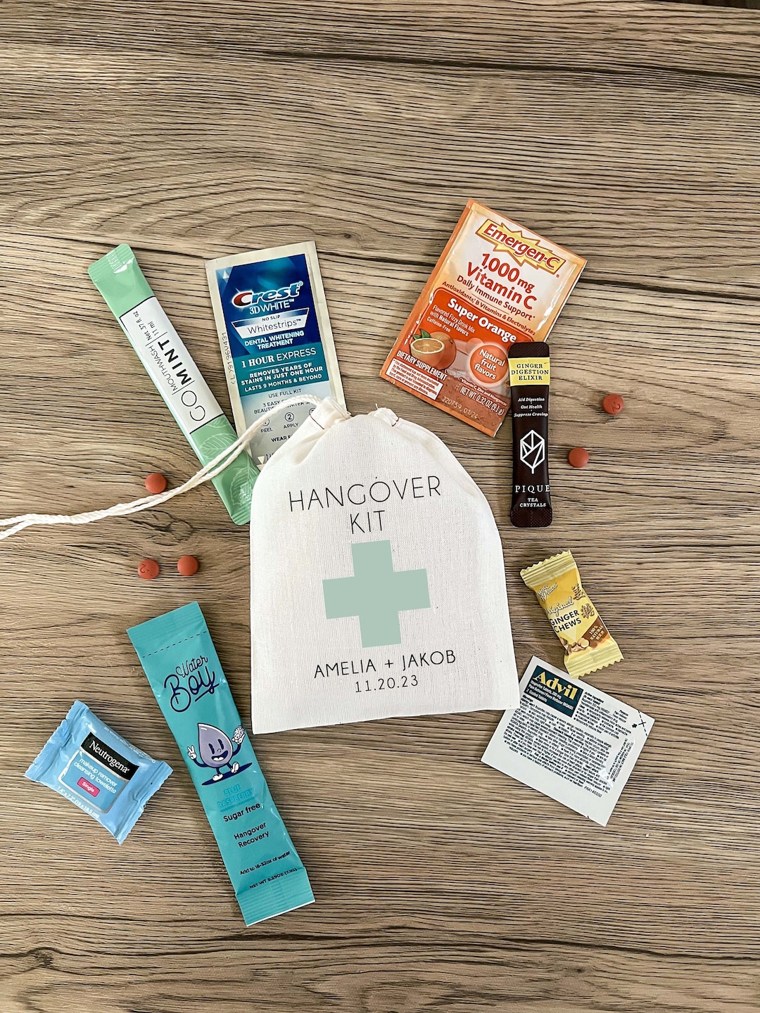 Bulk Hangover Kit Supplies for Bachelorette Parties, Weddings, Birthdays &  Events 7 Essential Hangover Recovery Items per Set 