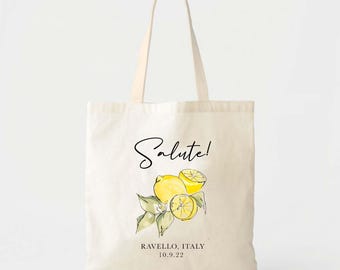 Borsa tote per matrimonio: design agrume e limone (testo personalizzato, tela di cotone)