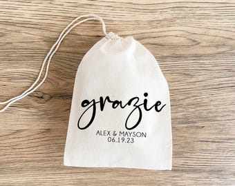 Italian Wedding Favor Bags, Muslin Grazie Design (Customizable)