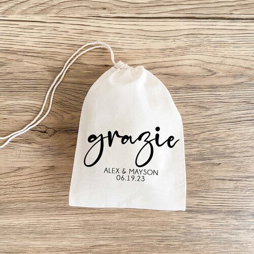 Italian Wedding Favor Bags, Muslin Grazie Design (Customizable)