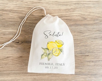Citrus Wedding Favor Bag - Lemon Design for Italy Destination