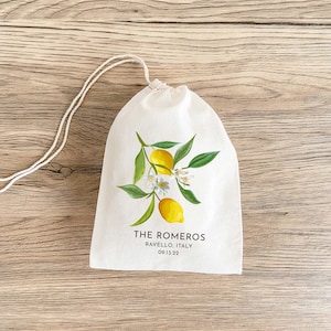 Wedding Favor Bag: Lemon Citrus Design - Muslin Drawstring