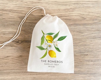 Wedding Favor Bag: Lemon Citrus Design - Muslin Drawstring