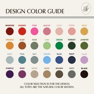 The image is a color guide that provides a visual representation of various natural color names, such as maroon, cherry, pink, mauve, rose, coral, gold, orange, clay, sapphire, lime, green, forest, jeniper, mint, teal, sky, ocean, blue, navy, lilac, purple, wine, beige, nude, brown, grey, black, and nude. The guide is designed to help designers and artists choose the appropriate colors for their designs or artwork.