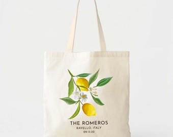Borsa tote per matrimonio: design di agrumi italiani - tela di cotone personalizzata