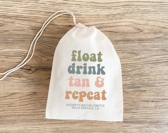 Muslin Favor Bag: Retro Bachelorette Style (Float Drink Tan Print)