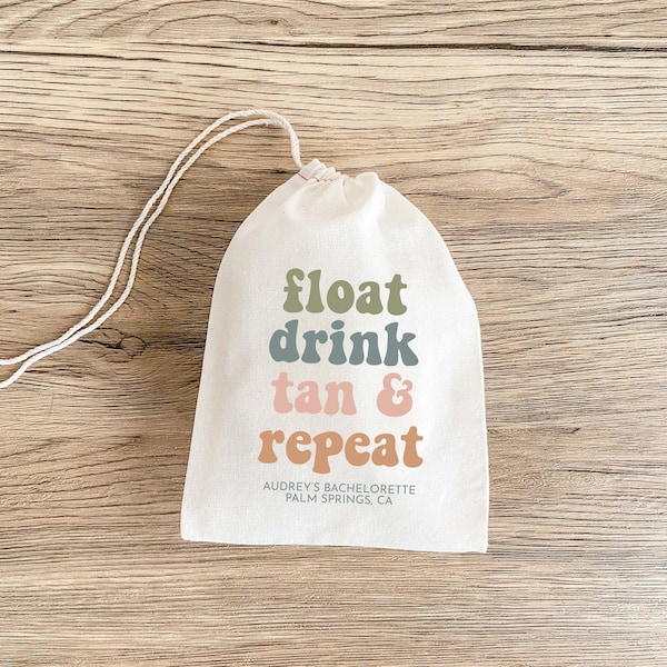 Muslin Favor Bag: Retro Bachelorette Style (Float Drink Tan Print)