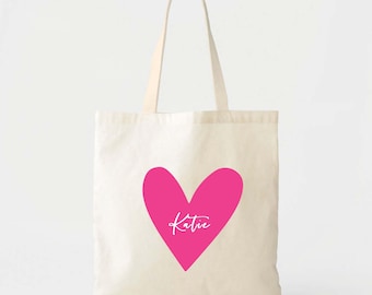 Valentine Treat Tote Bags: Custom Heart Design, Cotton Canvas