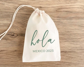 Gastgeschenkbeutel: Hola Mexico Design - Musselin Kordelzugbeutel