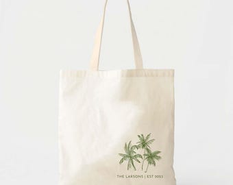 Destination Wedding Tote: Palm Tree Cotton Canvas with Custom Text