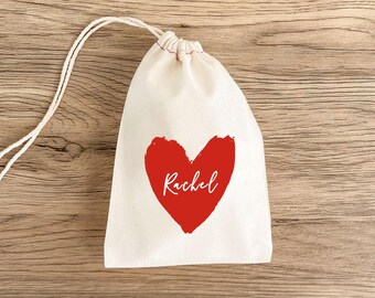 Valentine's Party Favor Bag: Personalized Heart Muslin - Treats & Candy