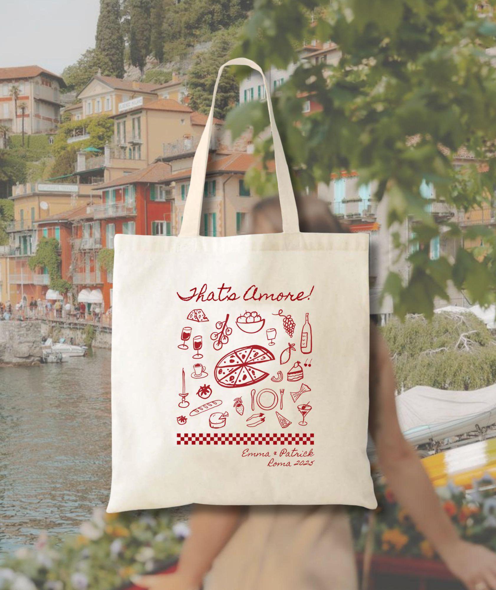 Italian Wedding Tote Bag, Pizza Doodle Design (bridal Shower Favor
