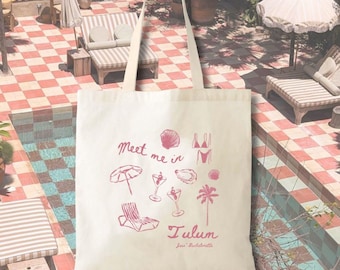 Tulum Tote Bag: Hand-Drawn Coastal Design for Bachelorette