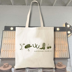 Hand Drawn Western Tote Bag • Bachelorette Party Carryall, Nashville Bridal Gift