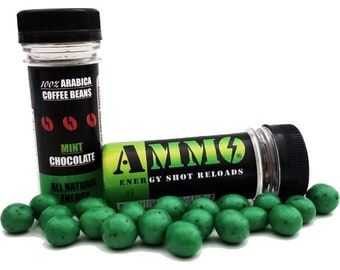 AMMO® Natural Energy 2 pack  Mint Chocolate Coffee Rounds Caffeinated Shot Reloads Chocolate Coffee Beans