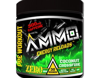 AMMO® Pre Workout Energy Reloads Coconut Natural Powder  300mg Caffeine Zero Sugar & Electrolytes No Artificial Flavors or Colors - Limited