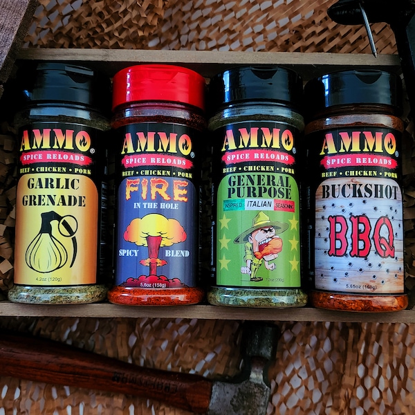 AMMO® Spice Rubs BBQ Grilling Smoking Seasoning Starter Kit 4 - Hand Crafted and Masterfully Blended with all natural ingredients