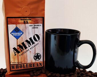 AMMO® Bourbon Pecan Whole Bean Roasted Coffee 12oz Caffeine Reloads 100% Arabica Beans Medium Roast - Small Batch Limited Edition