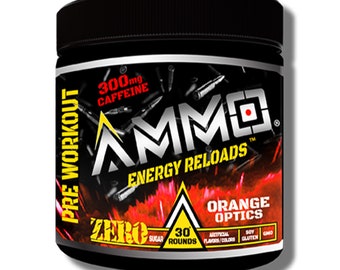 AMMO® Pre Workout Energy Reloads Orange Natural Powder  300mg Caffeine Zero Sugar & Electrolytes No Artificial Flavors or Colors - Limited