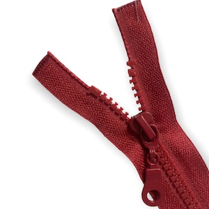 Grosse fermeture éclair bordeaux ouverte ou fermée 4 cm - 80 cm, fermeture éclair divisible ou indivisible pour veste, grosse fermeture éclair