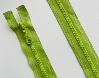 Verde pistacchio Zip grossa in poliestere con estremità aperta o chiusa Zip grossa 4 cm - 80 cm, cerniera divisibile o indivisibile per giacca, Zip grossa