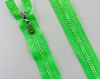 Verde neon Chiusura lampo in poliestere grosso con estremità aperta o chiusa Cerniera grossa 4 cm - 80 cm, cerniera divisibile o indivisibile per giacca, Cerniera grossa