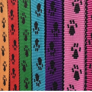 Paw Print 15mm wide Polypropylene Webbing Strapping Dog Leads Tape Bag Belt