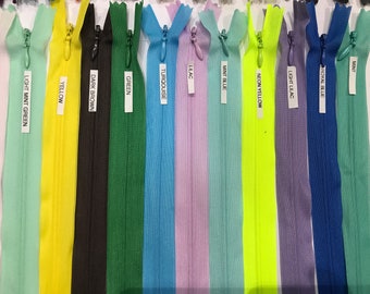 Concealed Dress Zip: 60 Sizes, 45 Colors, Polyester Tape
