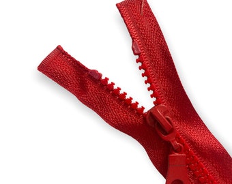 Red open ended plastic or closed ended chunky zip 4 cm - 80 cm, divisible or indivisible zip for Jacket, Chunky Zip