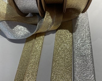Gold - Silver Colour  Bias Binding Tape - 20 mm - (0.78 inch)HIGH QUALITY Width 20 mm Folded Satin Bias Tape - Einfassband - Schraegband