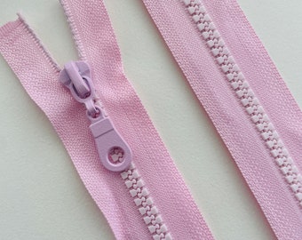 Cerniera grossa in poliestere grosso con estremità aperta o chiusa rosa baby 4 cm - 80 cm, cerniera divisibile o indivisibile per giacca, cerniera grossa