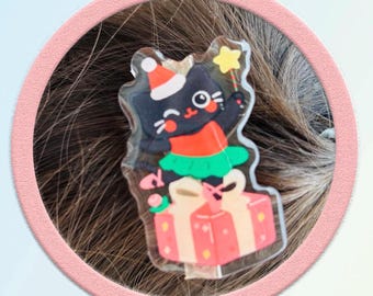 Kawaii Katzen Haarspange: Geschenk Box Weihnachtshaarspange