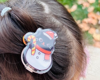 Schneemann Katze Acryl Haarspange, Kawaii Weihnachts Haarspange
